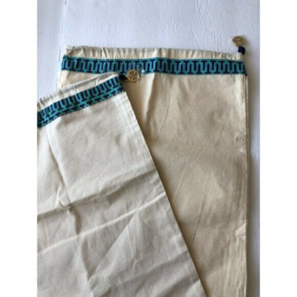 2 pc Tory Burch Dust Bag Shoe Purse Travel Storage12" x15" Drawstring W Charm - Picture 3 of 7